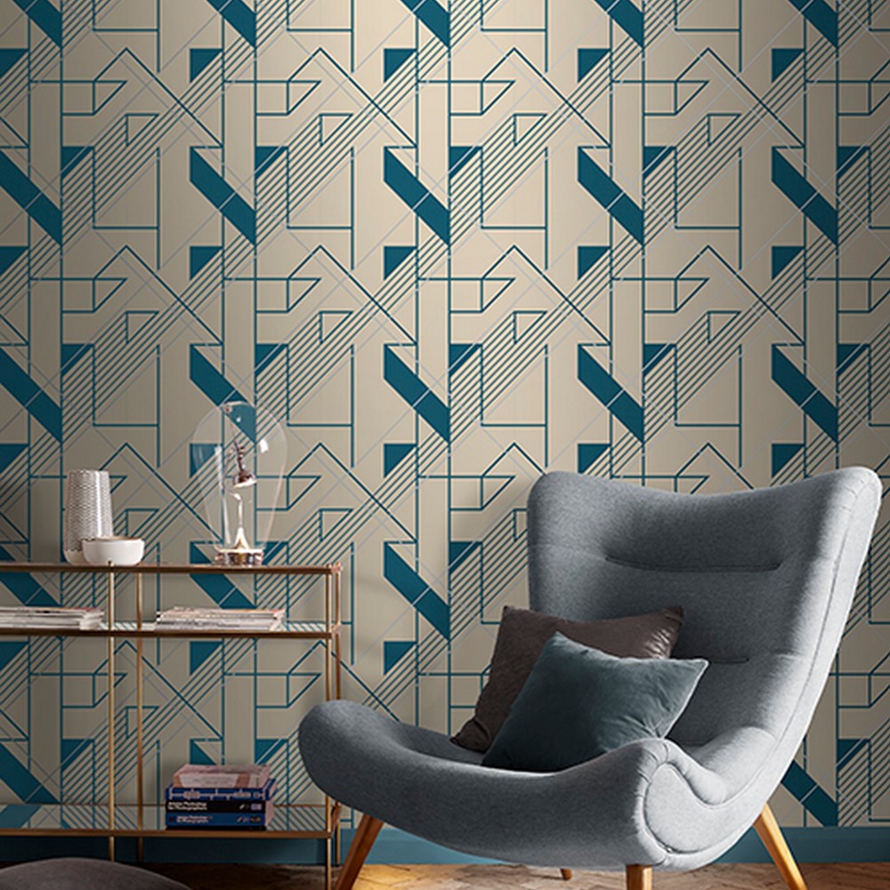 Graphic Cobalt Wallpaper 105246 by Graham & Brown in Gold Blue